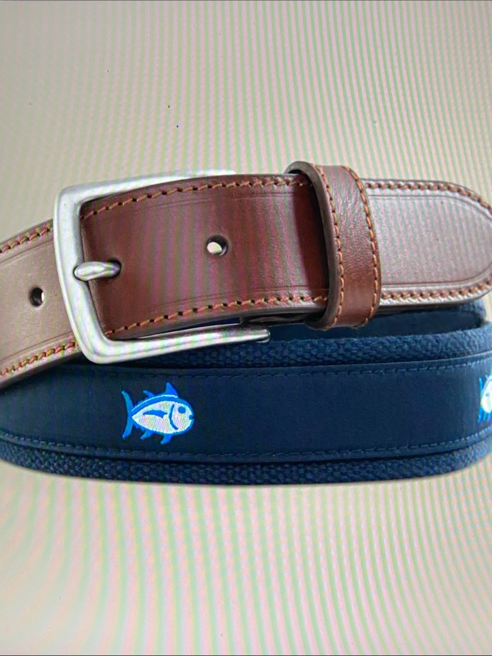 Southern Tide Skipjack Ribbon Belt Brown Leather Navy